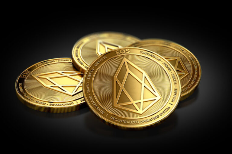 EOS cryptocurrency drops 10% as investors sell, displaying market volatility. EOS cryptocurrency drops 10% as investors sell, displaying market volatility.